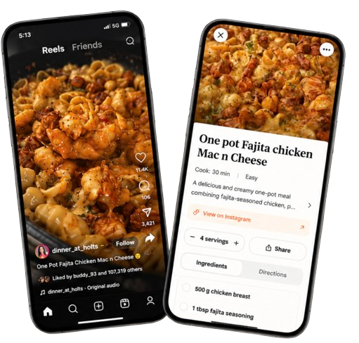 A reel transformed into a recipe in Ingredio