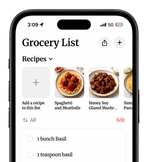 Grocery list in Ingredio